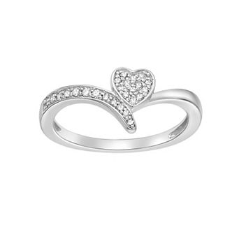 Gemminded Sterling Silver 1/6 Carat T.W. Diamond Heart Promise Ring