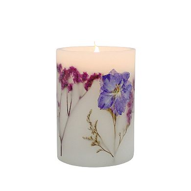 Everyday Decor Embedded Purple Flower Short Flameless LED Pillar Candle