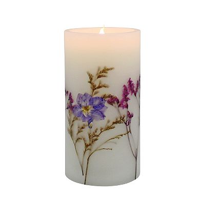 Everyday Decor Embedded Purple Flower Tall Flameless LED Pillar Candle