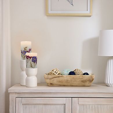 Everyday Decor Embedded Purple Flower Tall Flameless LED Pillar Candle