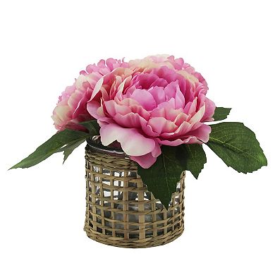 Sonoma Goods For Life® Peonies in Rattan & Glass Vase Table Decor