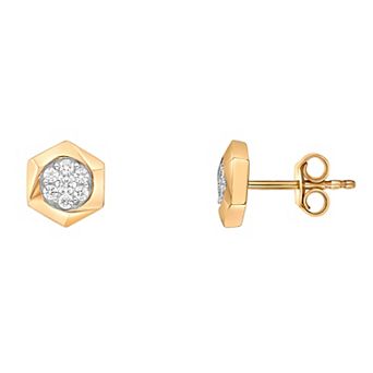 Gemminded 10k Gold 1/4 Carat T.W. Diamond Hexagon Stud Earrings