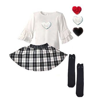 Mi Amore Gigi Interchangeable Heart Ruffle Top & Plaid Skirt with Sock Set