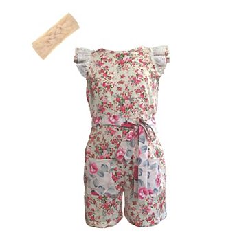 Mi Amore Gigi Floral Lace Romper & Headband Accessory