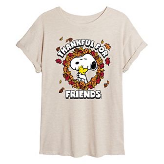 Juniors' Peanuts Thankful For Friends Graphic Tee