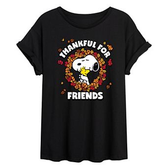 Juniors' Peanuts Thankful For Friends Graphic Tee