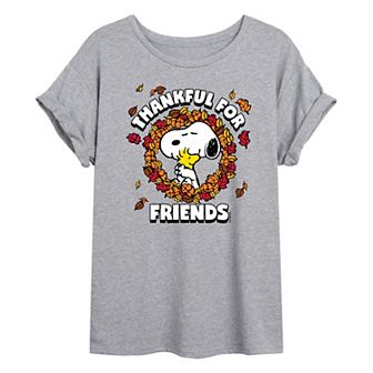 Juniors' Peanuts Thankful For Friends Graphic Tee