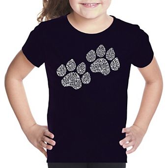 Woof Paw Prints - Girl's Word Art T-shirt