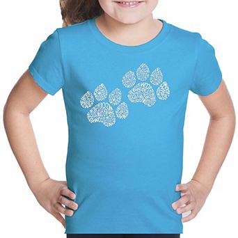 Woof Paw Prints - Girl's Word Art T-shirt