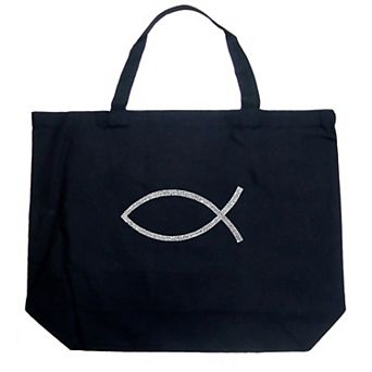 Large Word Art Tote Bag - JESUS FISH