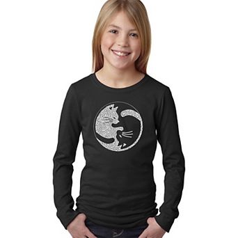Yin Yang Cat - Girl's Word Art Long Sleeve