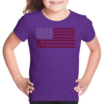 USA Flag - Girl's Word Art T-shirt