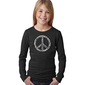 THE WORD PEACE IN 77 LANGUAGES - Girl's Word Art Long Sleeve