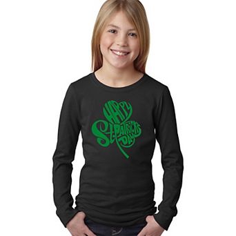 St. Patrick's Day Shamrock - Girl's Word Art Long Sleeve