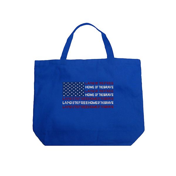 Large Word Art Tote Bag - Land of the Free American Flag