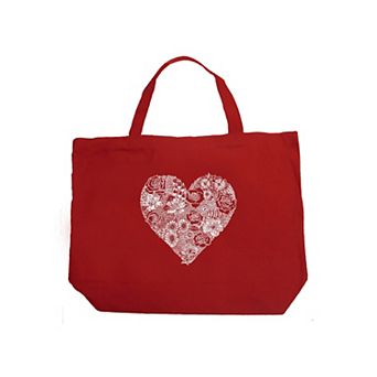 Large Word Art Tote Bag - Heart Flowers