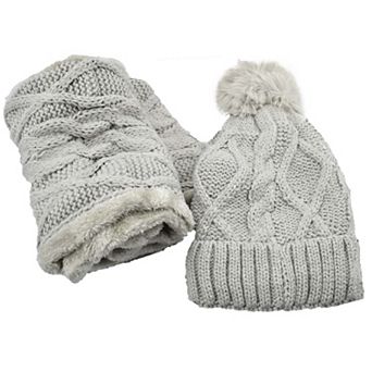 Furry Lined Beanie Pompom Hat and Scarf Set