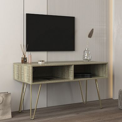 FC Design Modern Design TV stand stable Metal Legs with 2 open shelves to put TV, DVD, router, books, and small ornaments,Grey