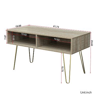 FC Design Modern Design TV stand stable Metal Legs with 2 open shelves to put TV, DVD, router, books, and small ornaments,Grey