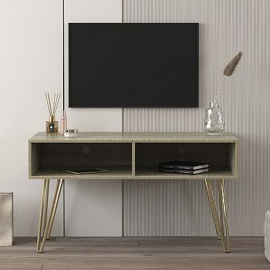 FC Design Modern Design TV stand stable Metal Legs with 2 open shelves to put TV, DVD, router, books, and small ornaments,Grey