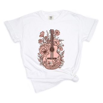 Simply Sage Market Pink Guitar Floral Garment Dyed Tee