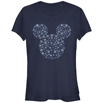 Disney's Mickey Mouse Juniors' Snowflakes Filled Head Graphic Tee