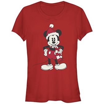Disney's Mickey Mouse Wearing Santa Hat Juniors' Graphic Tee