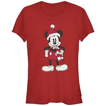 Disney's Mickey Mouse Wearing Santa Hat Juniors' Graphic Tee