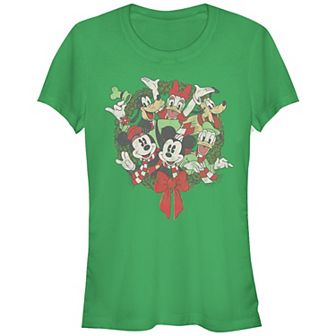 Disney's Mickey Mouse & Friends Juniors' Christmas Wreath Graphic Tee