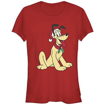 Disney's Mickey Mouse Juniors' Classic Pluto Wearing Santa Hat Graphic Tee