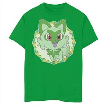Boy's Pokemon Scarlet Violet Sprigatito Sparkle Circle Badge Tee