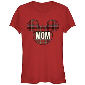 Disney's Mickey Mouse Juniors' Mom Plaid Patch Graphic Tee