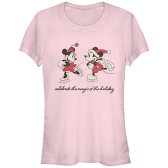 Disney's Mickey Mouse & Minnie Juniors' Holiday Skating Graphic Tee