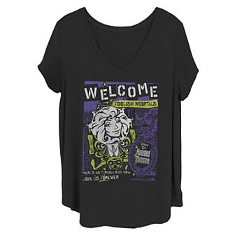 Disney's The Haunted Mansion Women's Madame Leota Welcome Foolish Mortals Poster V-Neck Tee