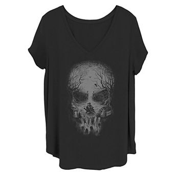 Disney's The Haunted Mansion Women's Skull Graveyard V-Neck Tee