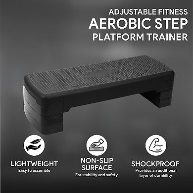 BalanceFrom Fitness Adjustable Workout Aerobic Step Platform Trainer w/Raisers