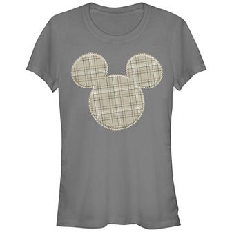 Disney's Mickey Mouse Juniors' Plaid Patch Graphic Tee