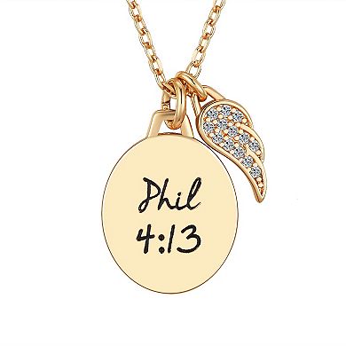 Brilliance 14k Gold Flash Plated Angel Wing Phil 4:13 "I Can Do All Things Through Christ" Pendant Necklace