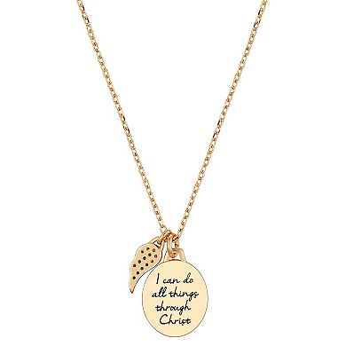 Brilliance 14k Gold Flash Plated Angel Wing Phil 4:13 "I Can Do All Things Through Christ" Pendant Necklace