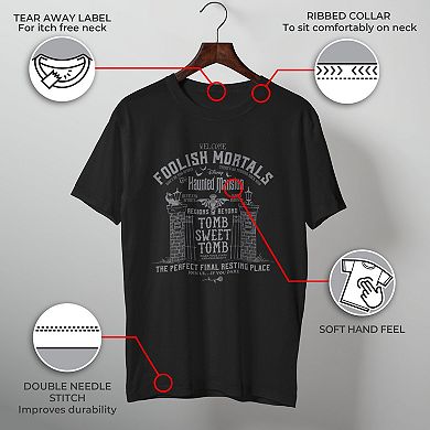 Men's The Haunted Mansion Welcome Foolish Mortals Sweet Tomb Graphic Tee