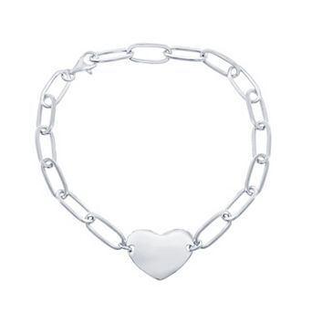 Argento Bella Heart Paperclip Chain Bracelet