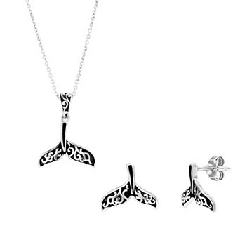 Argento Bella Sterling Silver Oxidized Whale Tale Earrings & Necklace Set