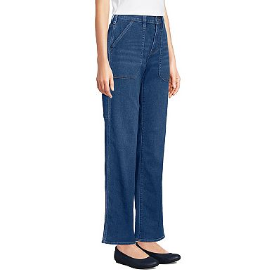 Women's Lands' End Recover High Rise Relaxed Straight Leg Utility Blue Jeans