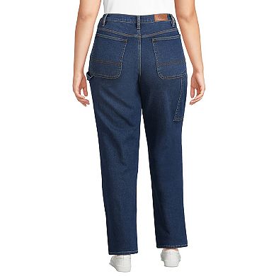 Plus Size Lands' End Recover High Rise Relaxed Straight Leg Utility Blue Jeans