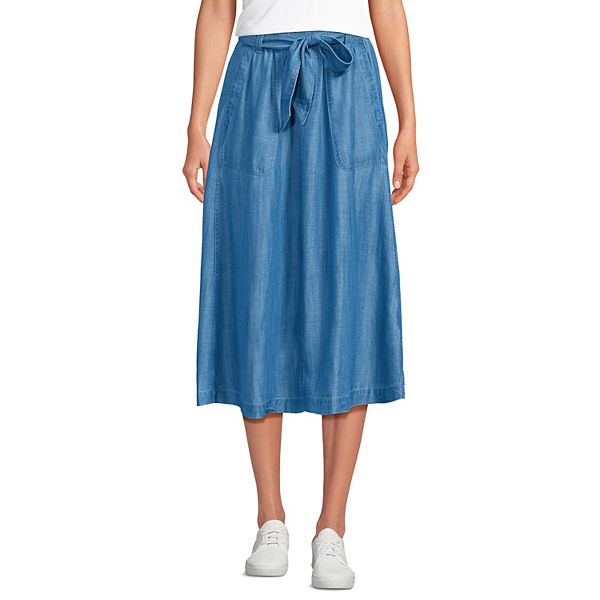 Women's Lands' End Tencel Tie Waist Midi Skirt