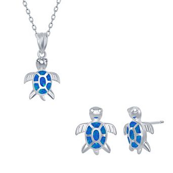 Nautica Rocks Sterling Silver Opal Turtle Necklace & Earrings Set