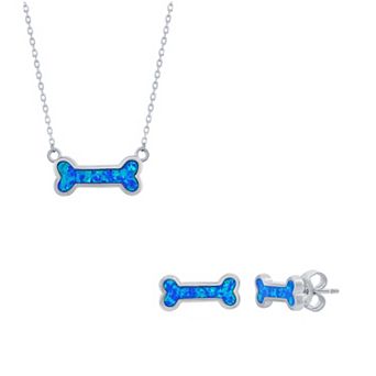 Sterling Silver Blue Opal Dog Bone Earring & Necklace Set