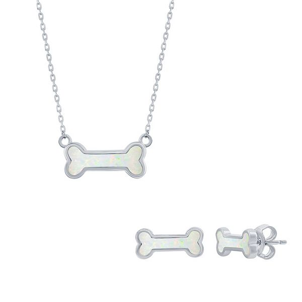 Nautica Rocks Sterling Silver Opal Dog Bone Pendant Necklace & Earrings Set