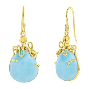 Nautica Rocks Gold Over Silver Larimar Octopus Earrings
