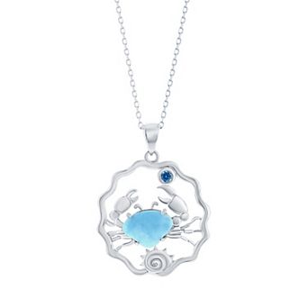 Nautica Rocks Sterling Silver Larimar & Cubic Zirconia Crab Pendant Necklace